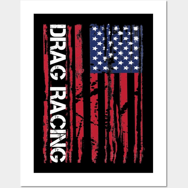 Drag Car Racing Patriotic American Flag Dragster Wall Art by pho702